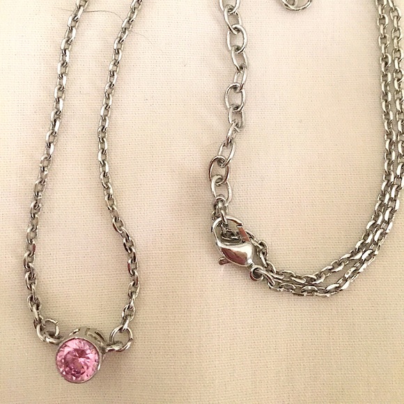Round Faceted Pink Crystal/Silver Chain Necklace - Picture 2 of 5